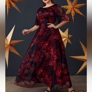 SHEIN Red and Black Floral Maxi Dress